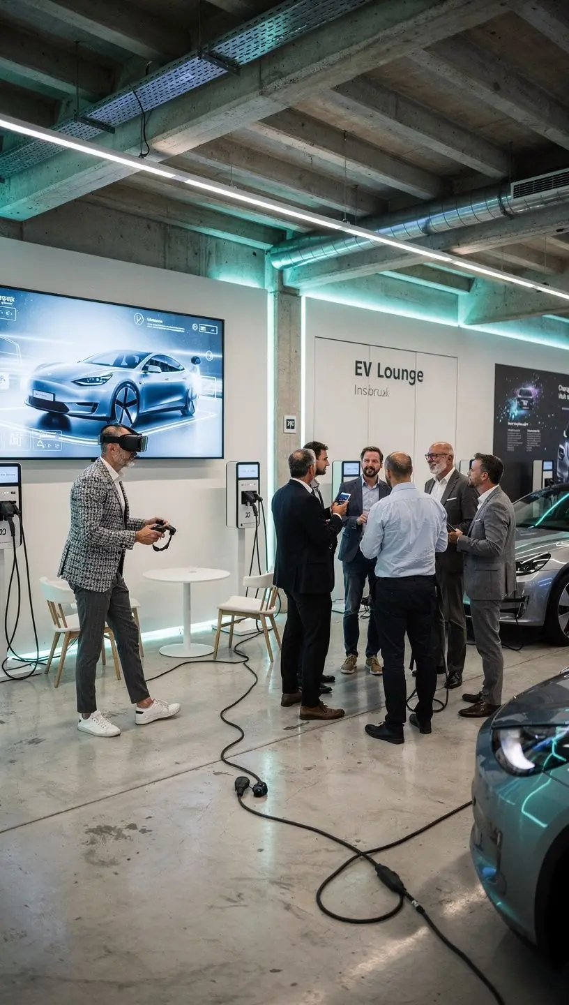 Elegante Innenausstattung einer Lounge, die zum Entspannen wГ¤hrend des Ladevorgangs einlГ¤dt.