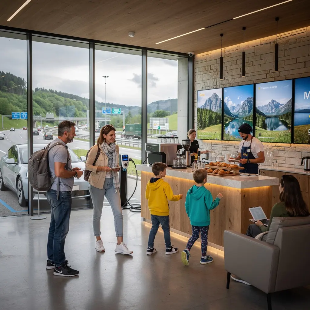 Komfortable Sitzgelegenheiten mit USB-Anschlüssen für eine einfache Nutzung während des Wartens.