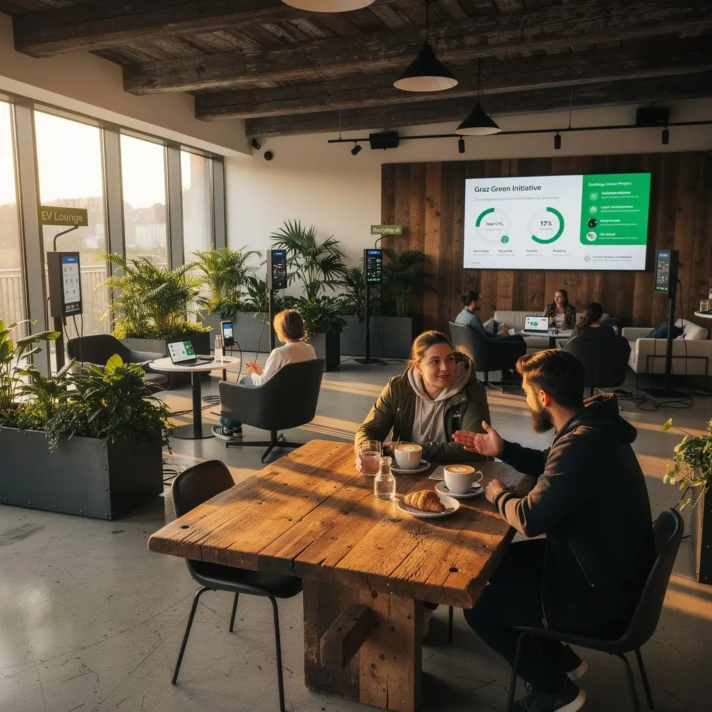 LuxuriГ¶se Wartebereiche mit bequemen Sitzgelegenheiten fГјr Elektrofahrzeugbesitzer.